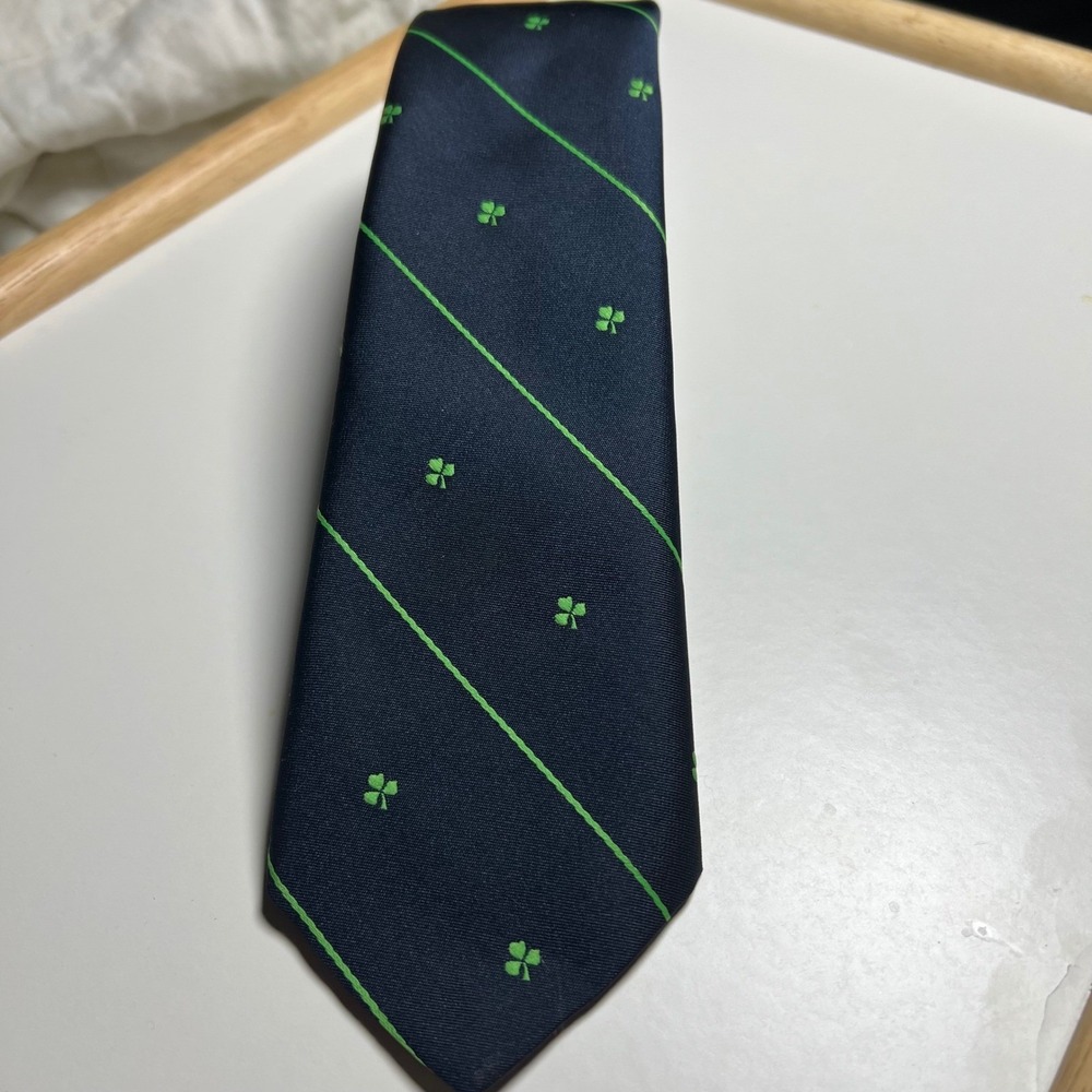 CTC Mens Necktie Shamrock Embroidered Navy Blue One Size